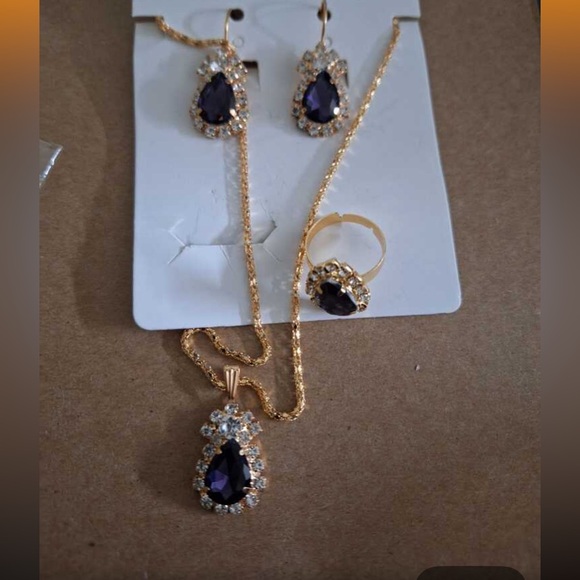 4pcs/set Water Drop Design Necklace, Earrings, Ring & Bracelet Jewelry Set - Picture 9 of 17